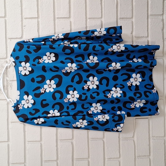 Blue Floral Leopard Print 3/4 Sleeve Tunic. Size XL NWOT - Picture 5 of 6